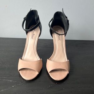 Anne Michelle Black and Nude Ankle Strap Heels